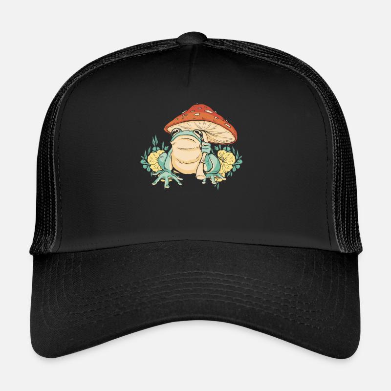 Cottagecore Champignon Esthétique Conservation de la nature - Casquette trucker  - noir/noir