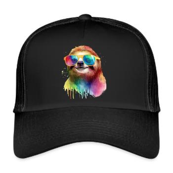 Colorful cool sloth with sunglasses - Trucker Cap - black/black - Front