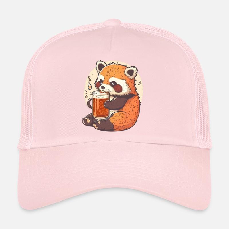 Panda roux savourant sa bière Casquette trucker 