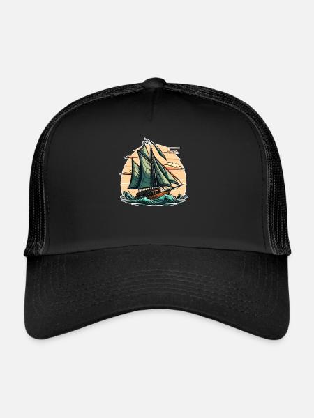 Bateau voilier voile - Casquette trucker  - noir/noir - Devant