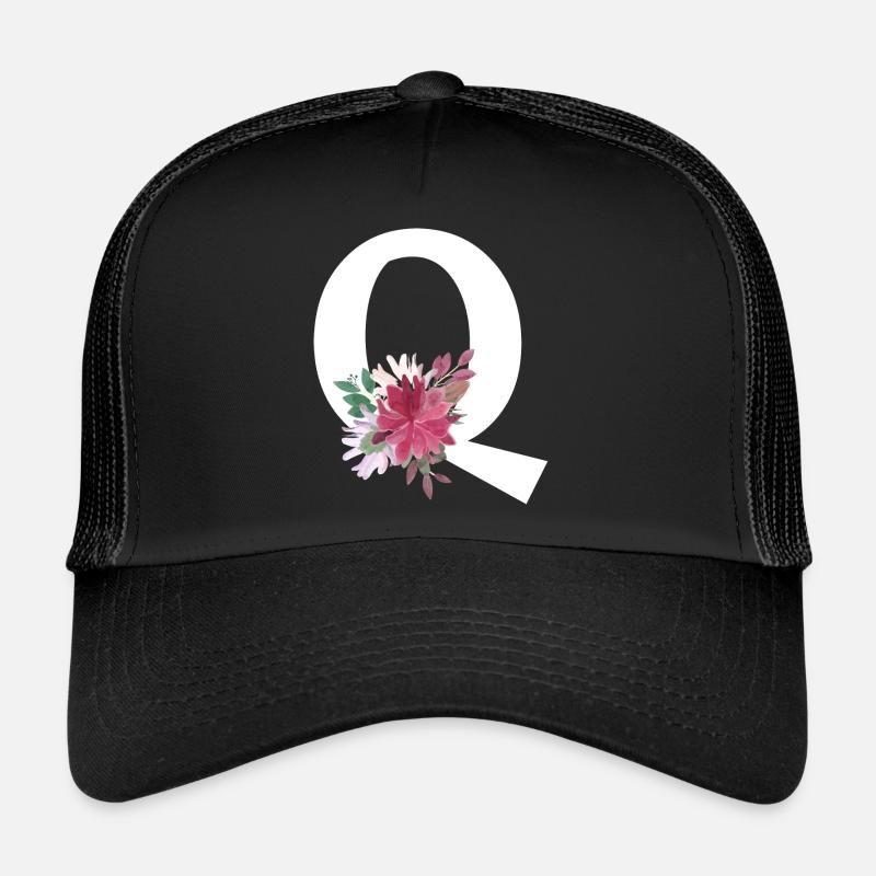 Blumenbuchstabe q - Trucker Cap - Schwarz/Schwarz