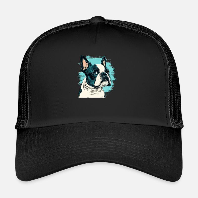 Style de bande dessinée Boston terrier Casquette trucker 