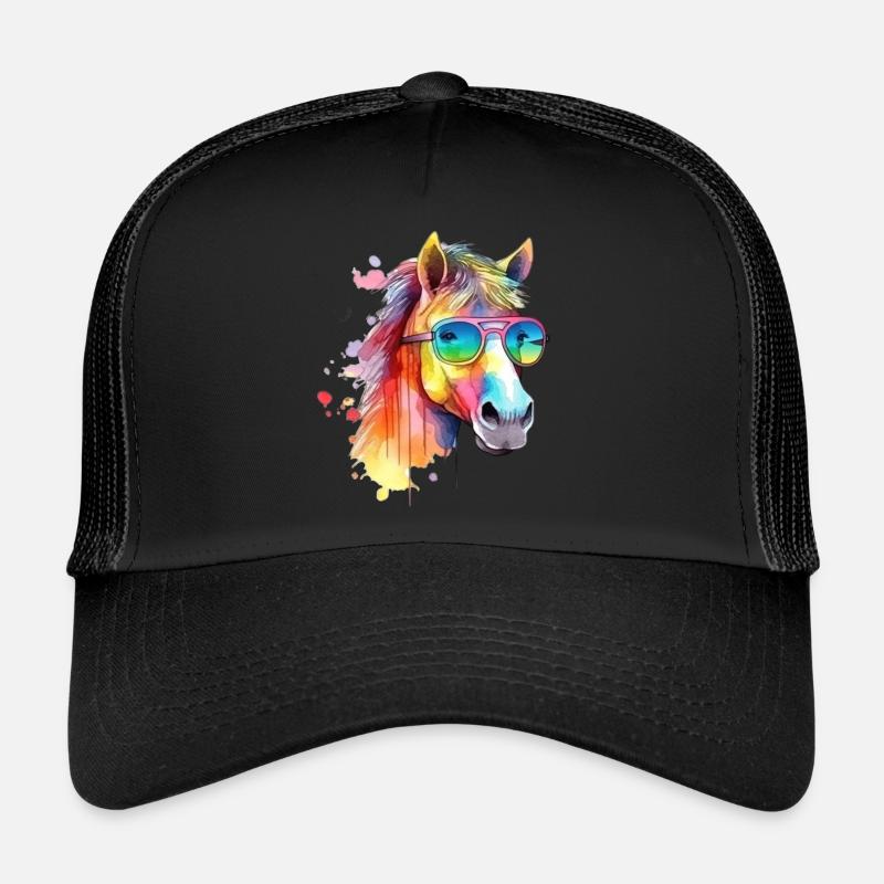 Cheval cool coloré avec des lunettes de soleil - Casquette trucker - noir/noir