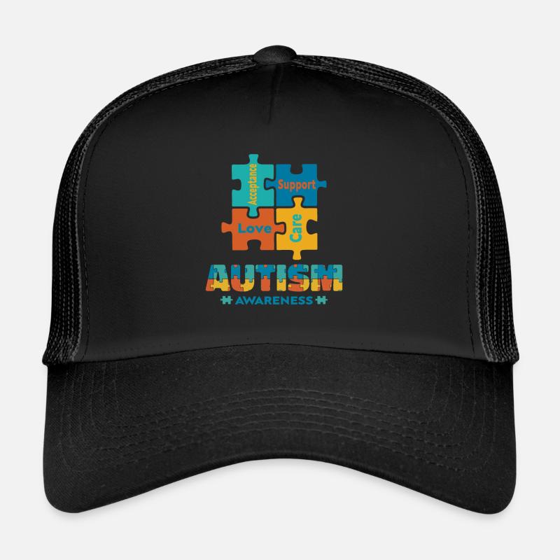 Acceptation Amour Autisme Conscience Pièce de puzzle mignonne - Casquette trucker  - noir/noir