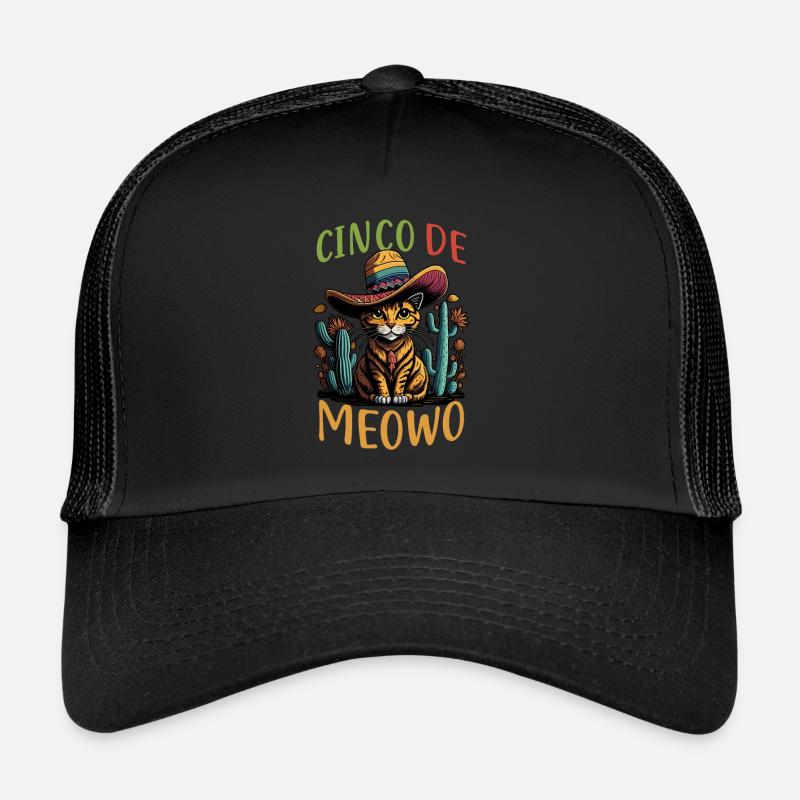 Cinco de Mayo Meowo Mexican Cat with Sombrero Trucker Cap