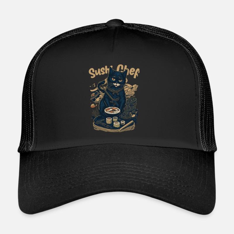 Japanese-Inspired Feline Culinary Cat Sushi Chef Trucker Cap