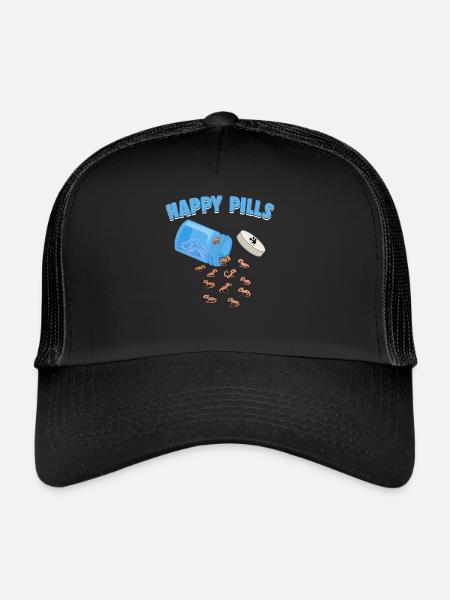 Happy Pills Lizards Funny Crested Gecko Lovers Pun - Casquette trucker  - noir/noir - Devant