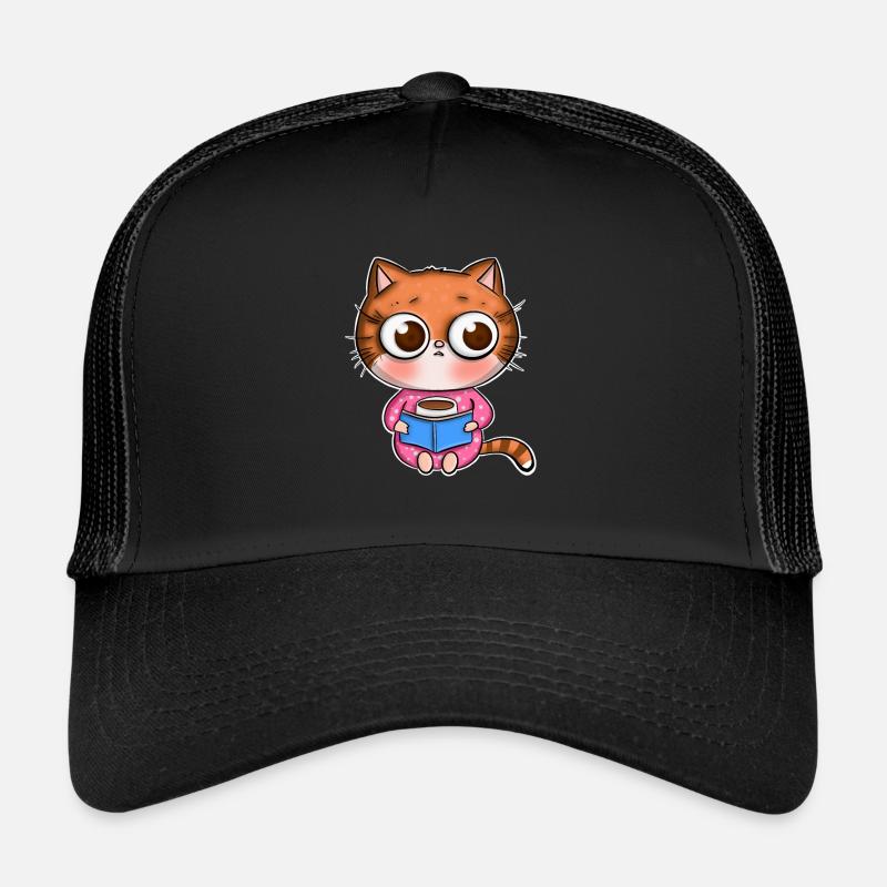 Cat Reading Books Book Trucker Cap