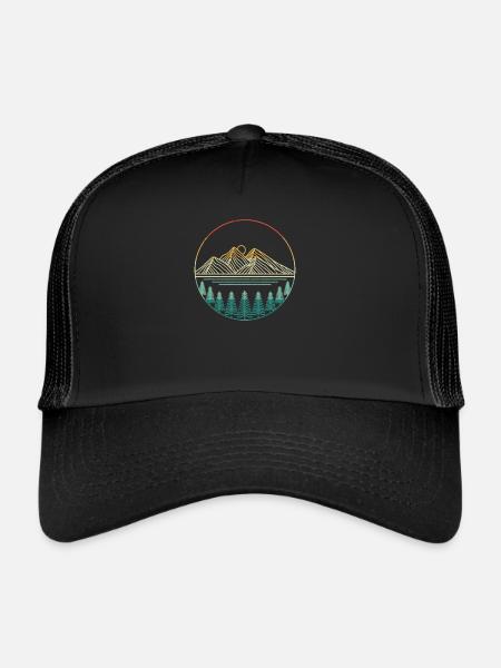 Montagne, Forêt, Camping, Géocaching, Randonnée pédestre, Chasse, Plein air - Casquette trucker  - noir/noir - Devant