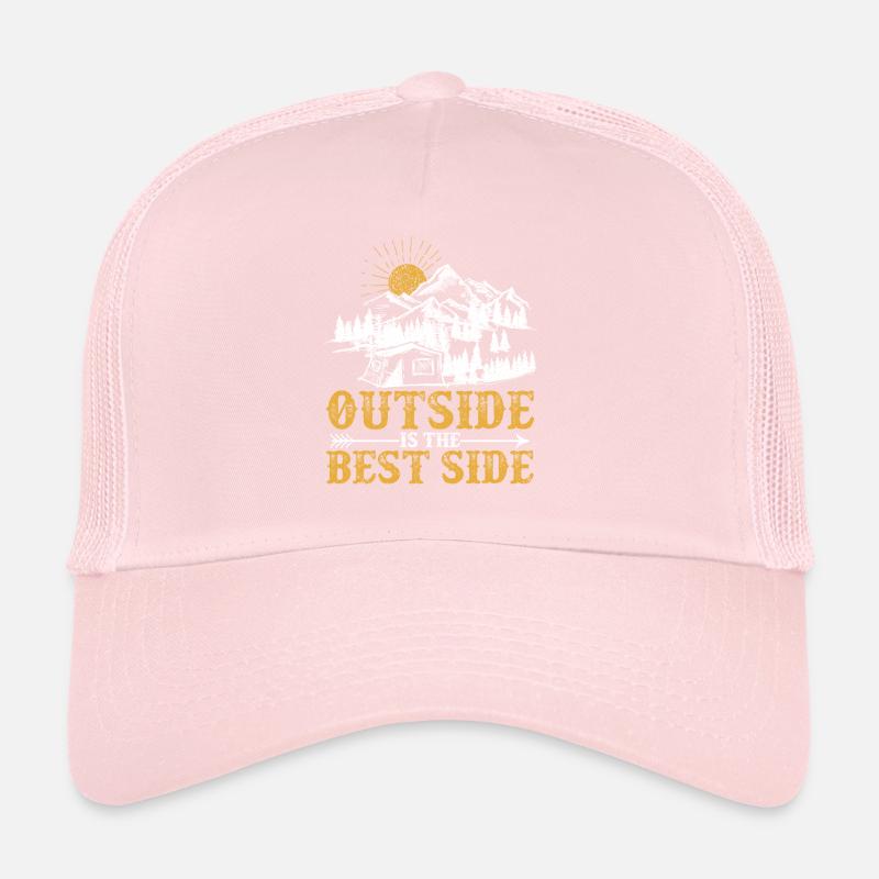 Draußen ist das beste Seitenzelt Camping Geocache Trucker Cap