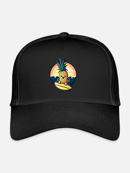 Ananas kawaii au coucher du soleil - Casquette trucker  - noir/noir - Devant