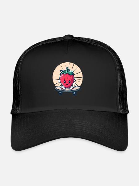 Skateboard fraise au coucher du soleil - Casquette trucker  - noir/noir - Devant
