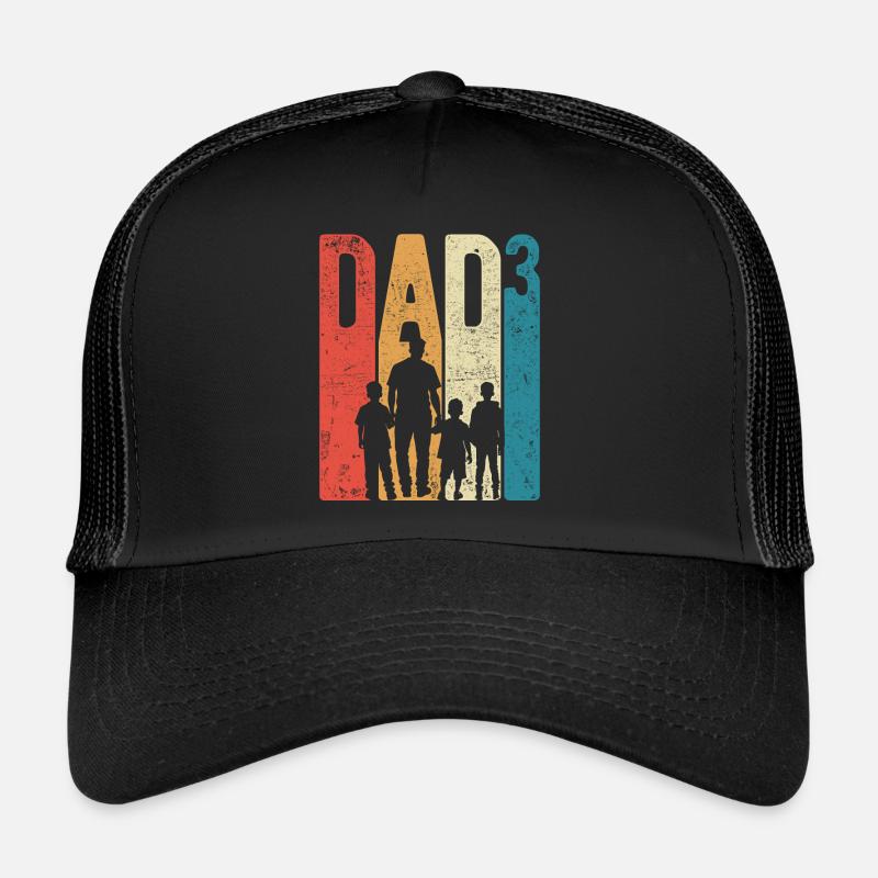 Dad Hoch 3 Papa Hoch 3 Kinder Drei Jungen Retro - Trucker Cap - Schwarz/Schwarz
