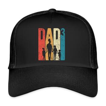 Dad Hoch 3 Papa Hoch 3 Kinder Drei Mädchen Retro - Trucker Cap - Schwarz/Schwarz - Vorne