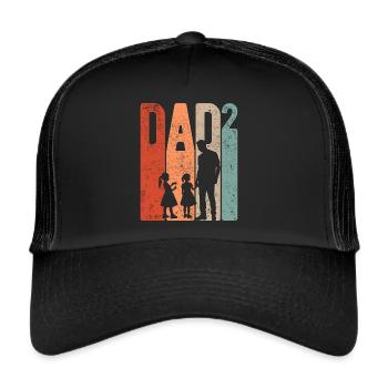 Dad Hoch 2 Papa Hoch 2 Kinder Zwei Mädchen Retro - Trucker Cap - Schwarz/Schwarz - Vorne