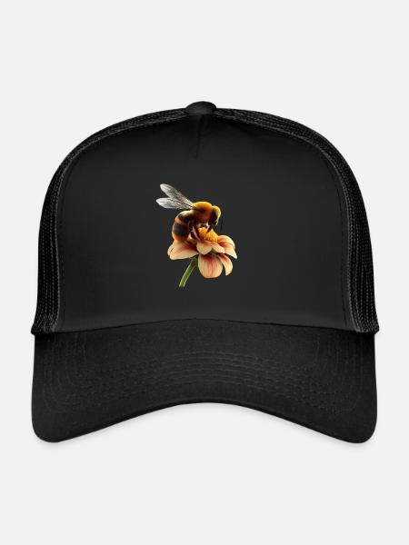Bee on flower - Trucker Cap - black/black - Front