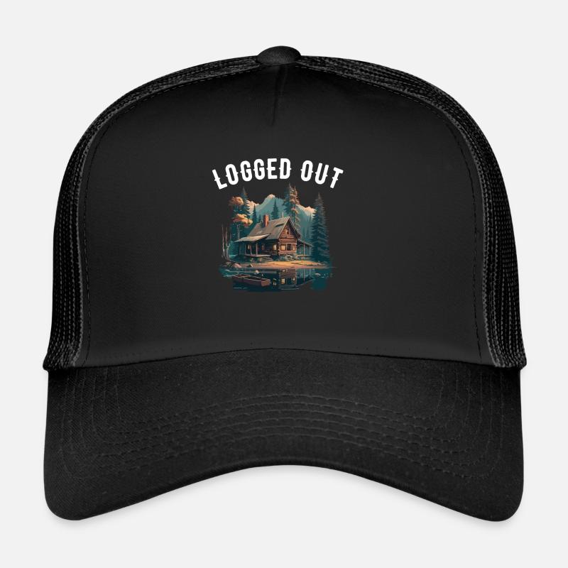 Logged Out camping Cabin Mountain Logged Out Trucker Cap