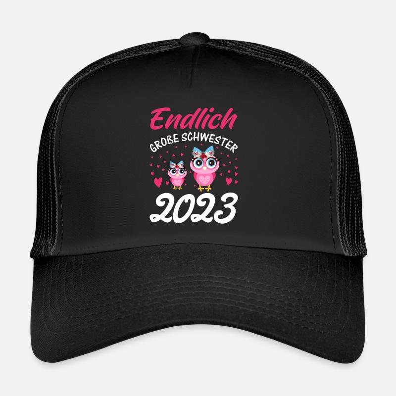 Endlich große Schwester 2023 - Trucker Cap - Schwarz/Schwarz