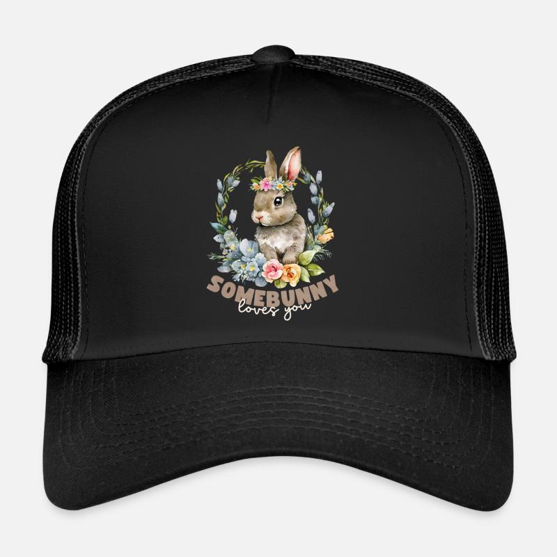 Lapin, Lapin Kawaii Illustration avec des fleurs Casquette trucker 