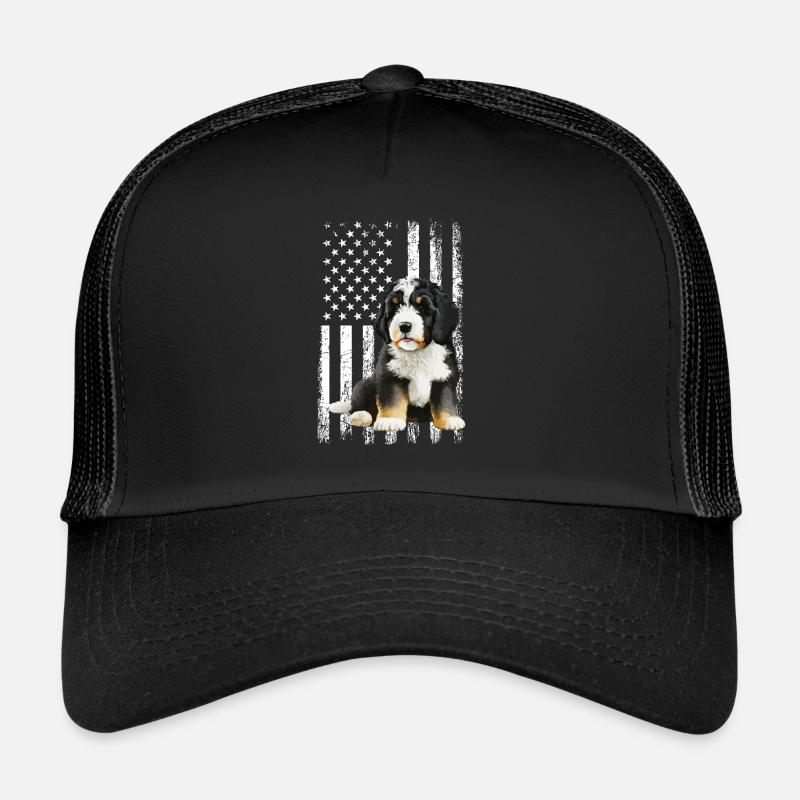 bernedoodle American flag Trucker Cap