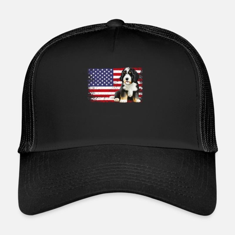 bernedoodle American flag Trucker Cap