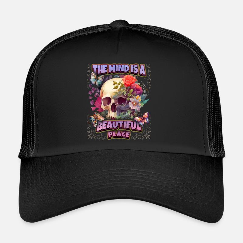Skull Totenkopf Schädel mit Vintage Blumen, Spruch Trucker Cap