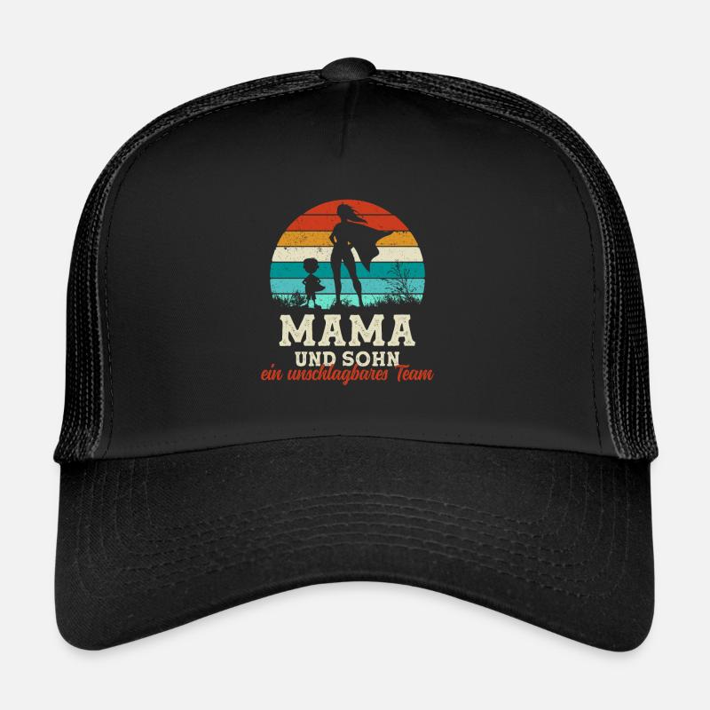 Team Super Mama und Sohn Muttertag - Trucker Cap - Schwarz/Schwarz