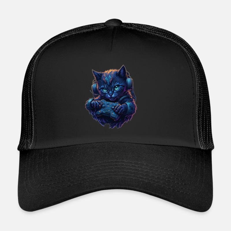 Gamer Katze - Trucker Cap - Schwarz/Schwarz