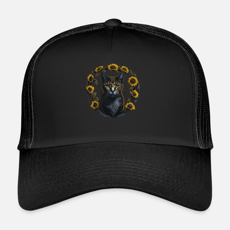 Sonnenblumen Katze Sommer Katze - Trucker Cap - Schwarz/Schwarz