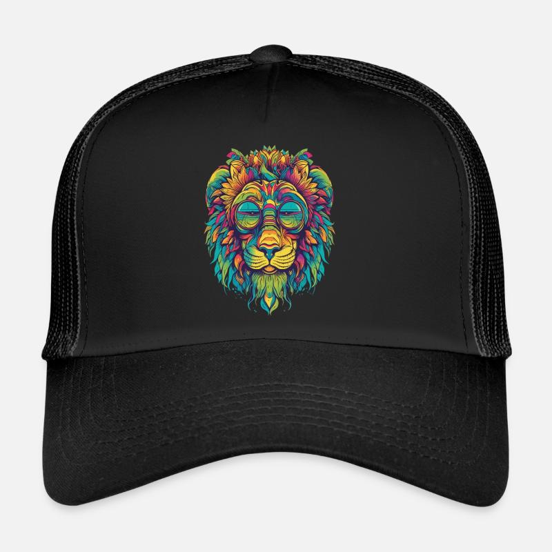 Colorful Lion LSD Psychedelic Design High Trucker Cap