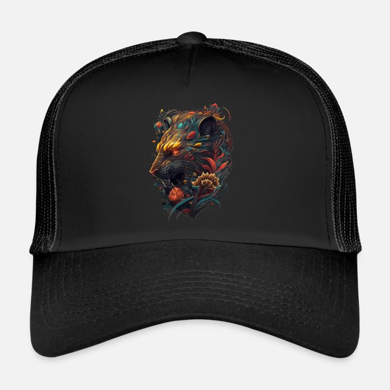 Wildtiger Cat design abstrait coloré - Casquette trucker - noir/noir