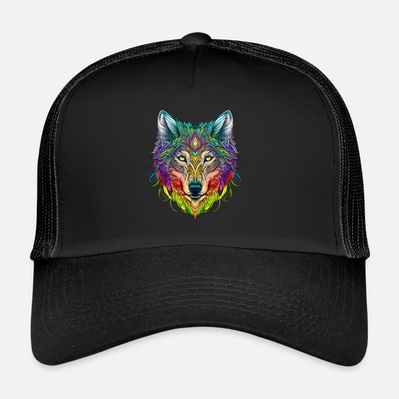 Rainbow Ghost Wolf Portrait Trucker Cap