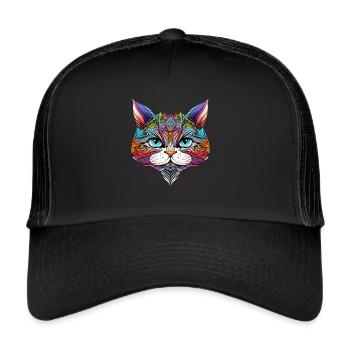 Rainbow Cat Portrait - Trucker Cap - black/black - Front