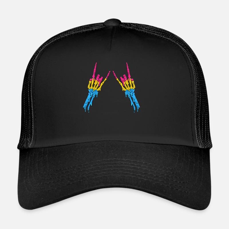 Pansexual Pride Pan Flag Devil Horn Skeleton Trucker Cap