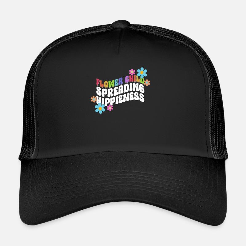 Blumenkind, das Hippieness verbreitet - Hippie - Trucker Cap - Schwarz/Schwarz