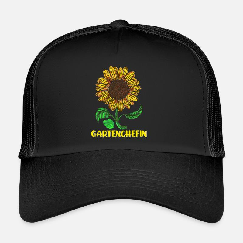 Garten Chefin Sonnenblumen Gartenfreundin Blumen - Trucker Cap - Schwarz/Schwarz