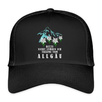 Allgäu Blumen Berge Allgäuer - Trucker Cap - Schwarz/Schwarz - Vorne