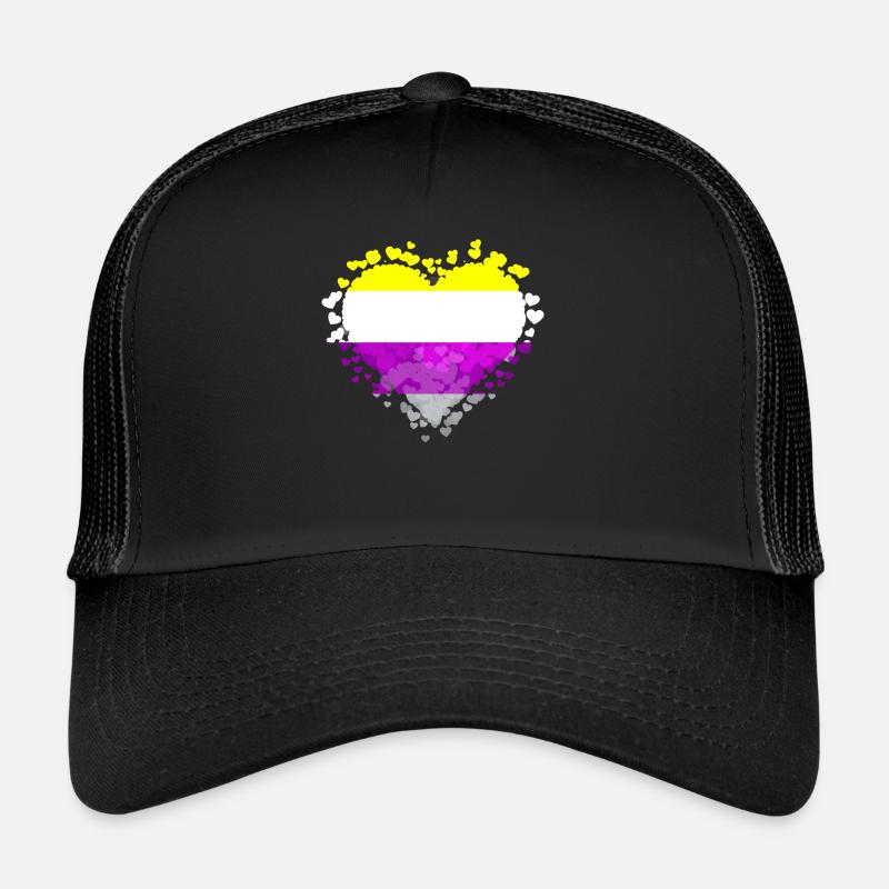 Non Binary Pride Flag Hearts Sublte LGBTQ Casquette trucker 
