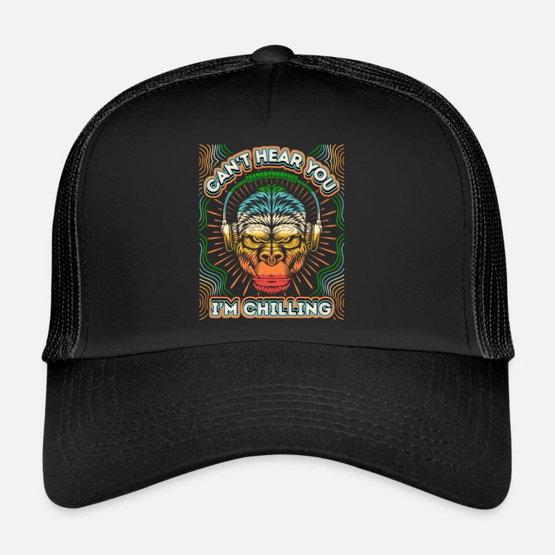 Lustiger Gorilla-Affe mit Kopfhörer Chillen Spruch Trucker Cap