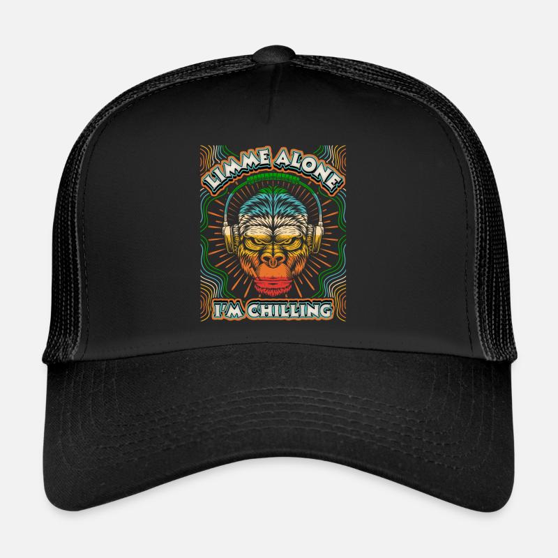 Affe mit Kopfhörer Gorilla-Affe, Chillen Spruch Trucker Cap