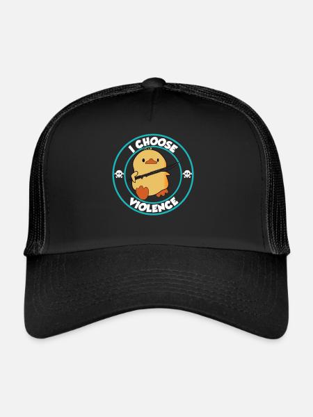 I choose violence - lustige Ente mit Schwert - Trucker Cap - Schwarz/Schwarz - Vorne