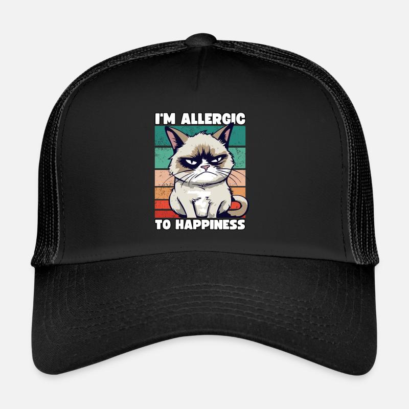 Grump Cat - I'm Allergic To Happiness Sarkasmus - Trucker Cap - Schwarz/Schwarz