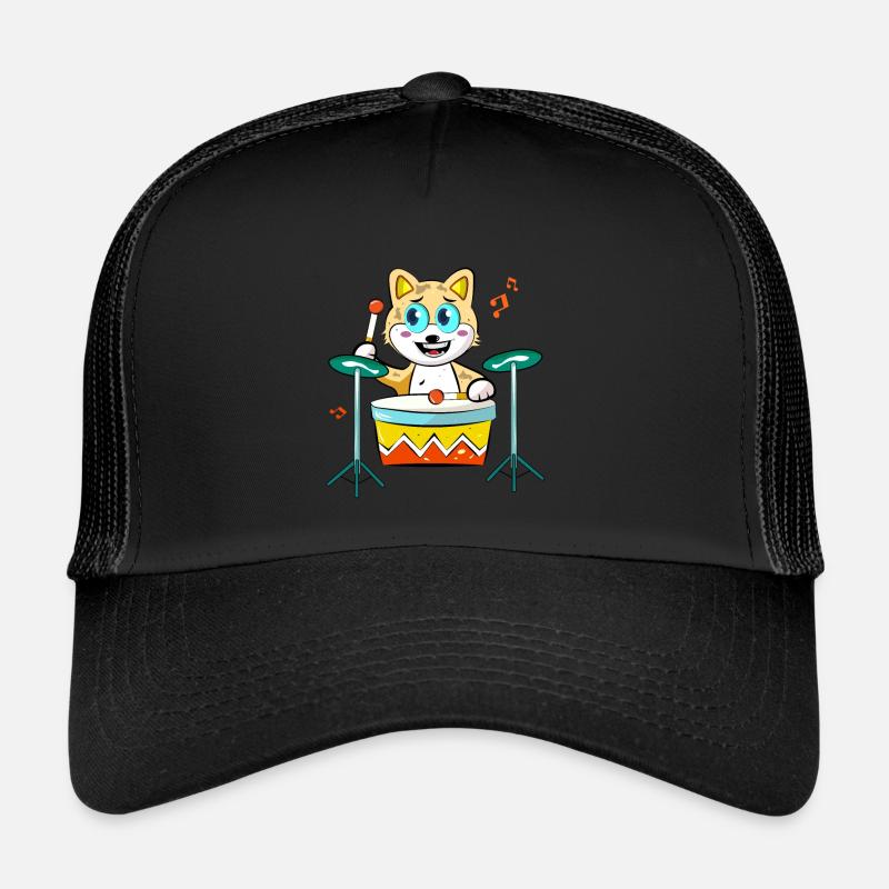 Cat Playing Drums Trucker Cap