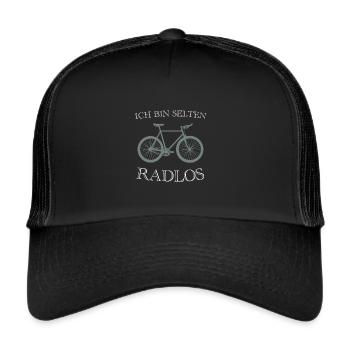 Ich bin selten Radlos - Trucker Cap - Schwarz/Schwarz - Vorne