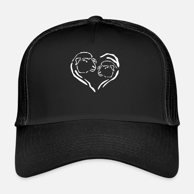 Schaf Herz Schafe Schäfchen - Trucker Cap - Schwarz/Schwarz