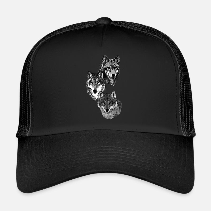 Three wolf heads in grey Trucker Cap