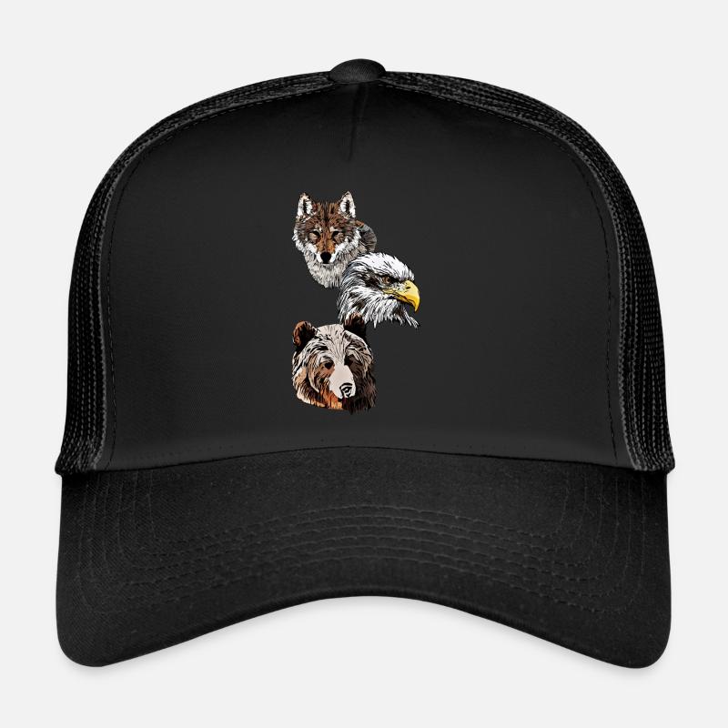 Motif d’animal sauvage avec aigle, loup et tête d’ours Casquette trucker 