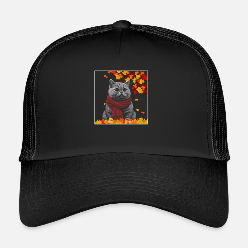Chat noir C’est l’automne Y’all Feuilles d’automne de citrouille Casquette trucker 