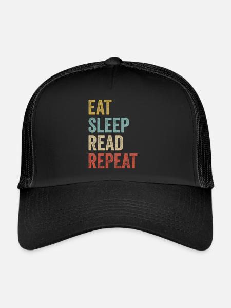 Essen, schlafen, lesen, wiederholen, lesen - Trucker Cap - Schwarz/Schwarz - Vorne