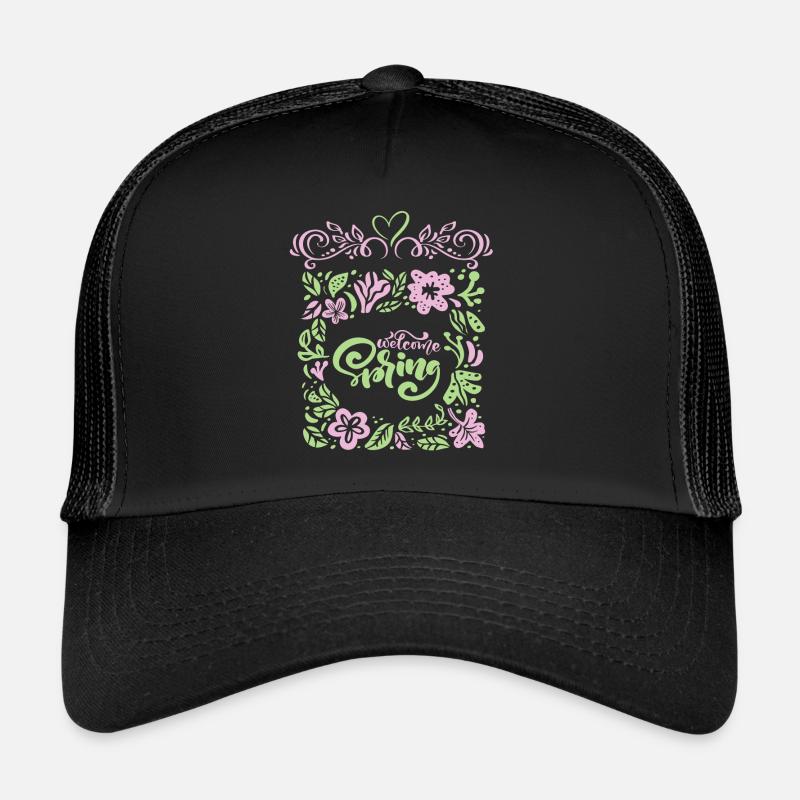 Spring, Saying Welcome-Spring, Typography Trucker Cap